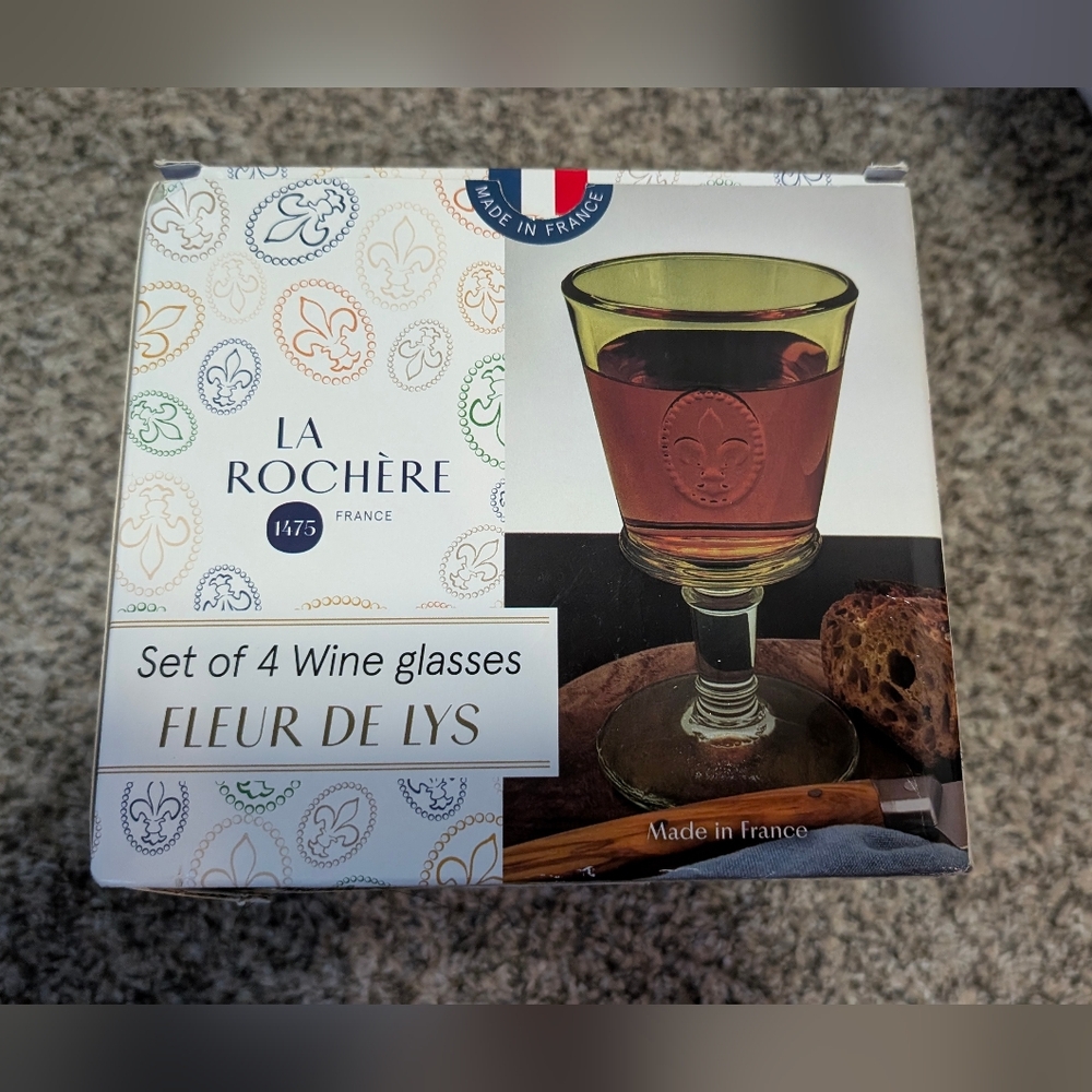 New in box La Rochere Fleur De Lis wine glasses set 4x8.8 oz, made in France